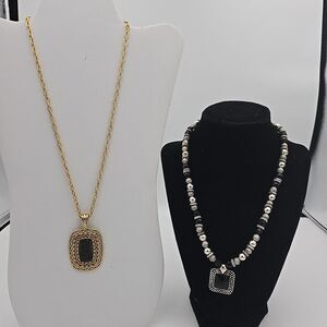 Two Necklaces By George Golden Tone Camio And Silver Tone